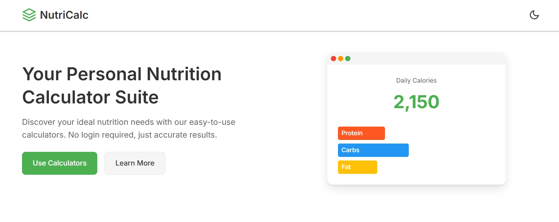 Nutrition Calculators Website